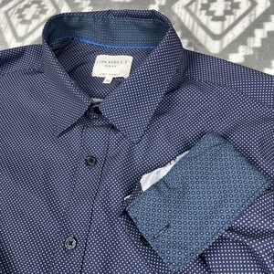 Construct Shirt Mens XL Blue Polka Geometric Flip Cuff 4 Way Stretch Performance